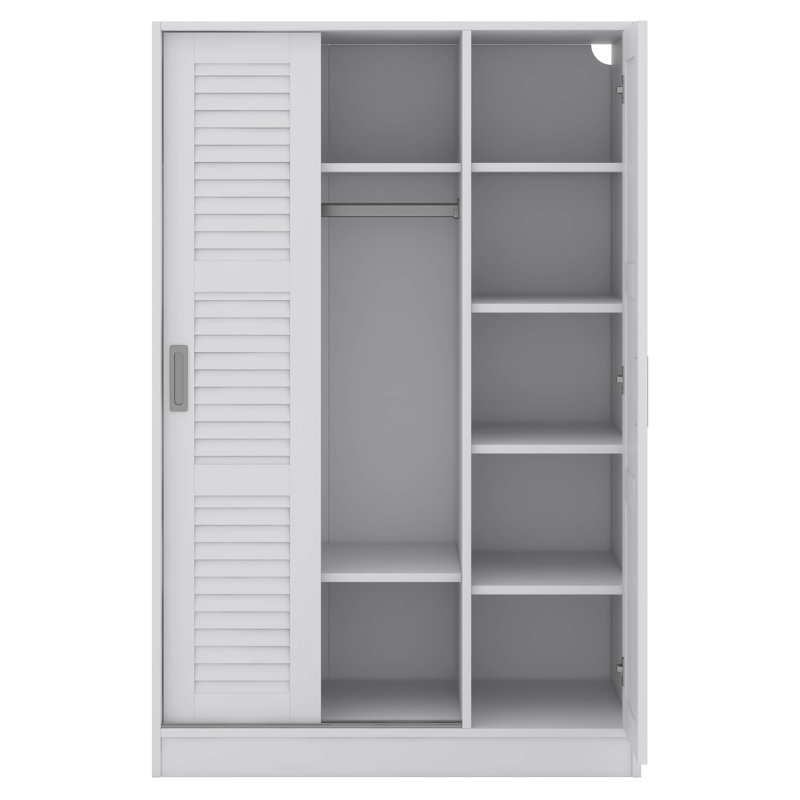 Armoire en bois massif avec 3 portes coulissantes à persiennes, tablettes incluses, cabine de rangement pour vêtements, Blanc