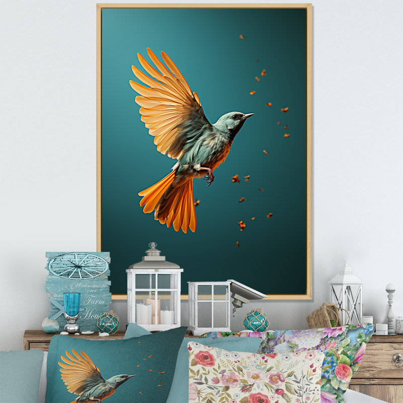 Oiseau contemporain, impression d'art mural, H 32 po x l 24 po x P 1 po, Cadre naturel flottant