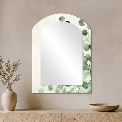 Botanical Accent Mirror – Minimal Eucalyptus Veil, Printed on Metal