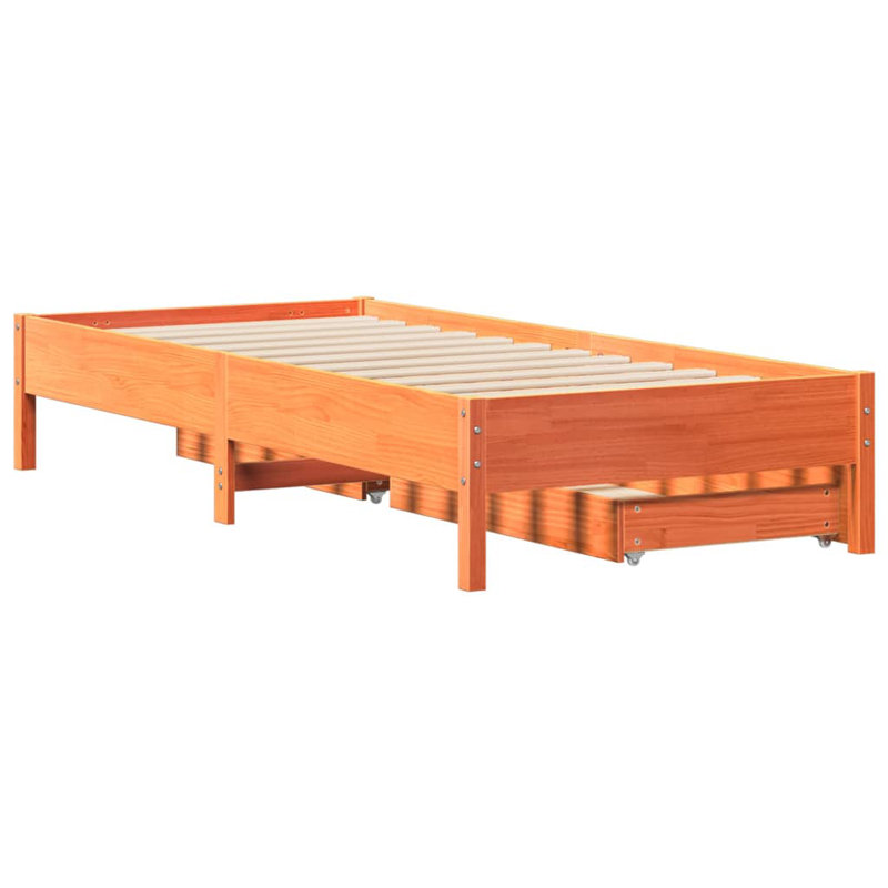Chamberlan Solid Wood Storage Bed, 36.5cm H x 195.5cm W x 80.5cm D, Wax Brown