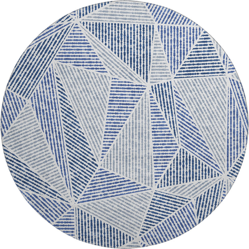 Premium Machine Washable Cerrito Navy Rug, Round 8'
