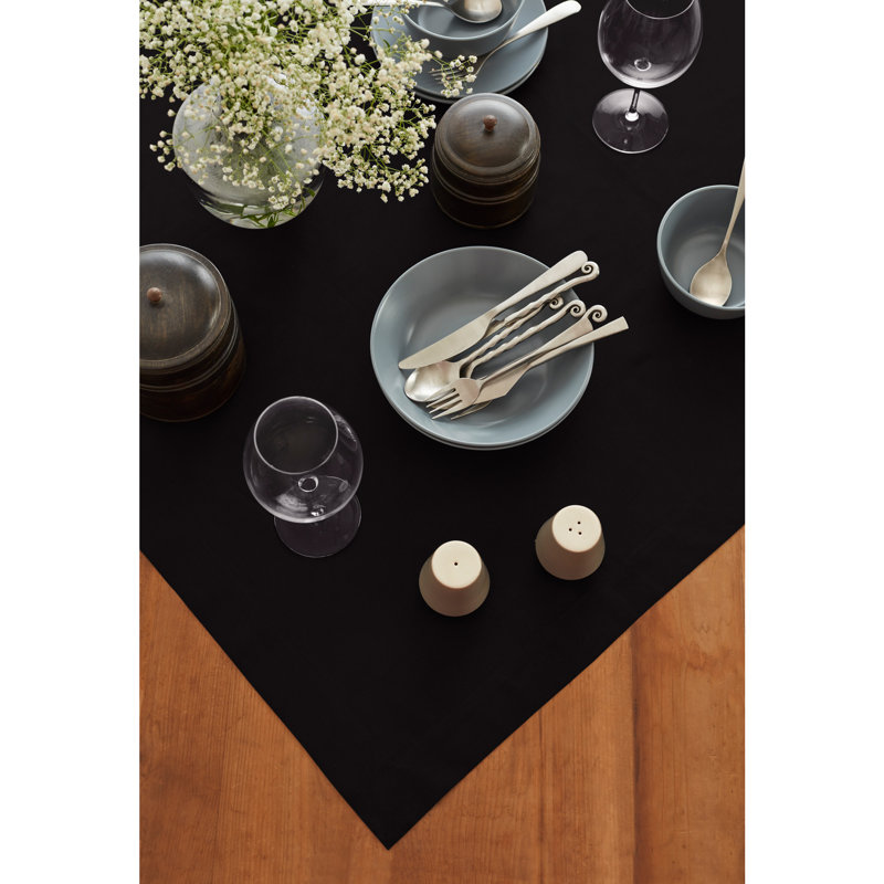 Dru Cotton Linen Plain Table Throw, Black