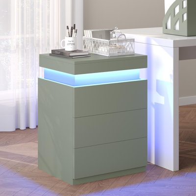 Table de chevet avec station de charge et lumières DEL, avec plateau coulissant, table de chevet avec tiroirs, table de bout moderne pour la chambre à coucher