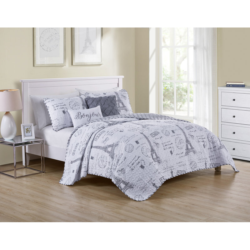 Welke Polyester Parisian Quilt, Queen Quilt + 2 Shams + 2 Throw Pillows