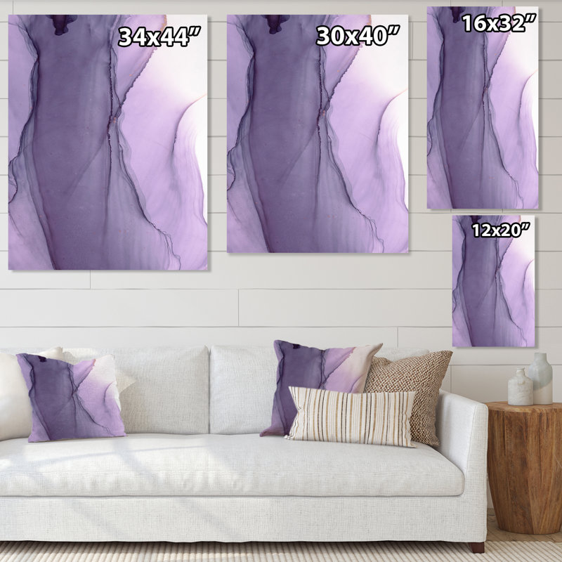 Marbre mauve de luxe liquide Art II - art mural moderne sur toile, H 36 po x l 24 po x P 1 po, Toile tendue