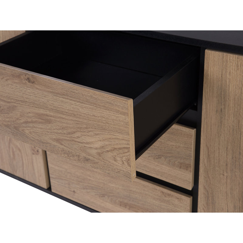 Zaiden 177 Cm Wide 3 Drawer Sideboard, Medium Brown/Black