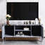 Meuble télé moderne de 60 pouces avec miroir, compatible avec les téléviseurs jusqu'à 65 pouces, portes d'armoire à motif diamant, compartiments de rangement personnalisables, design scintillant texturé, espace ajustable