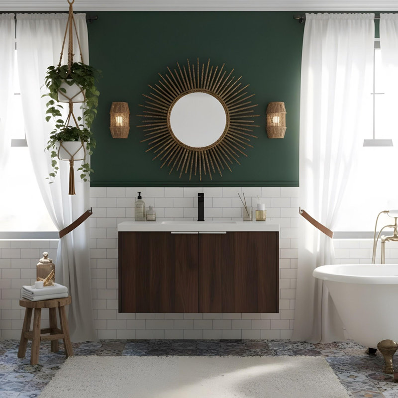 Soft-close bathroom vanity with sink, California Walnut, 35"
