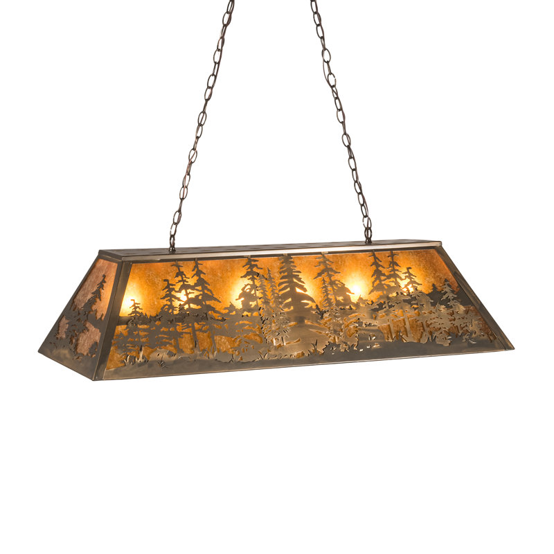 Antique Copper and Amber Glass Pine Tree Pendant Light