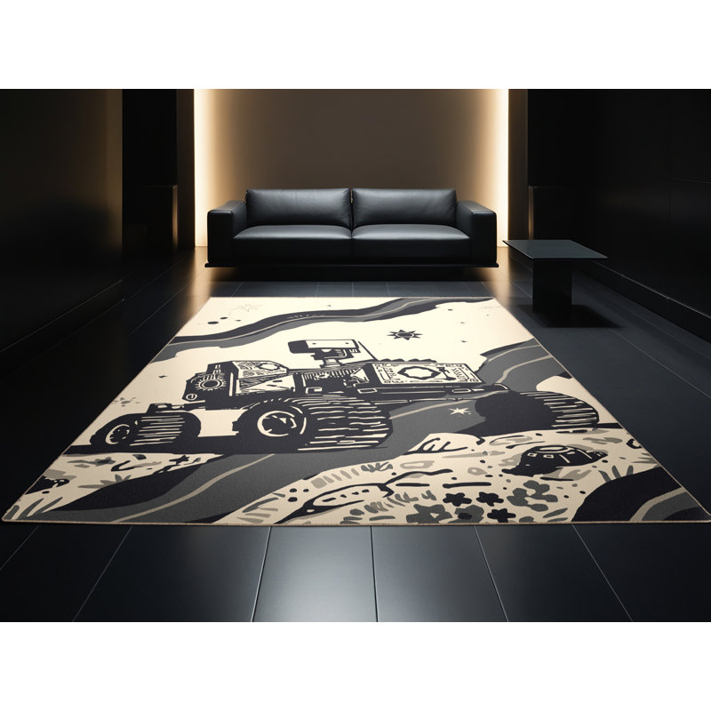 Soft Plush Eckman Exploration Rover Global Inspired Block Print Area Rug in Beige – Beige Binding, 2x4