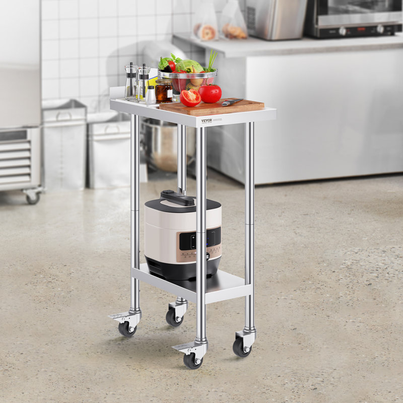 Table de travail en acier inoxydable 24 x 15 x 40 pouces, table de préparation alimentaire commerciale avec roulettes, table de préparation robuste, table de travail en métal à hauteur réglable pour restaurant, maison et hôtel