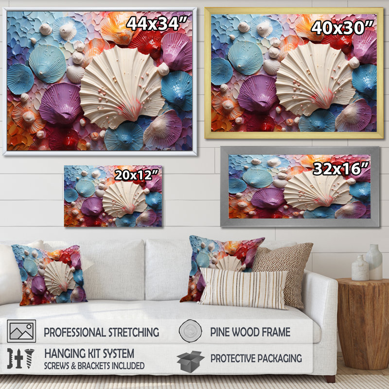Coquillage côtier tranquillité sur toile, Toile tendue, H 24 po x l 32 po x P 1 po