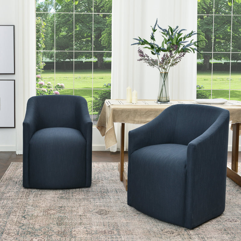  Fauteuil de salle à manger rembourré de 25 po de large avec roulettes interchangeables et pieds fixes (ensemble de 2)