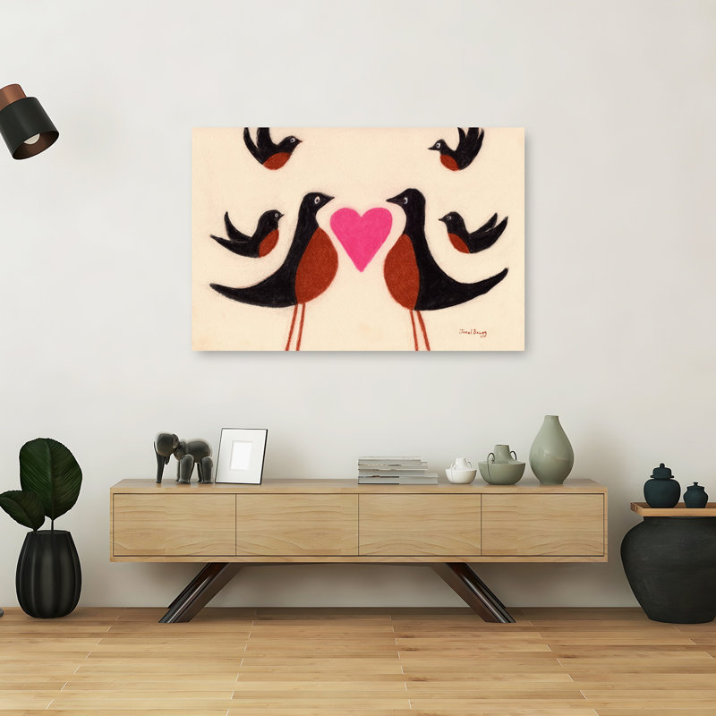 «Love Birds Family Contemporary Bird Nature», art mural, H 40 po x l 60 po