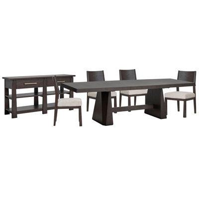 Table de salle à manger extensible à double piédestal avec 4 chaises et buffet