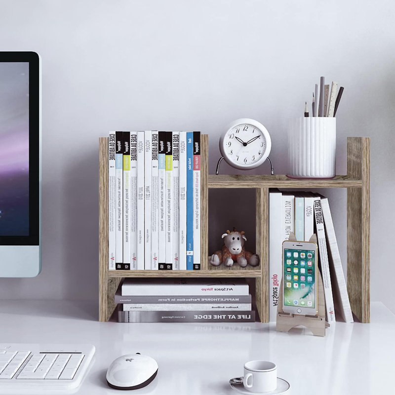 Desktop Organizer Office Storage Rack Adjustable Wood Display Shelf - Free Style Double H Display - Grey Oak