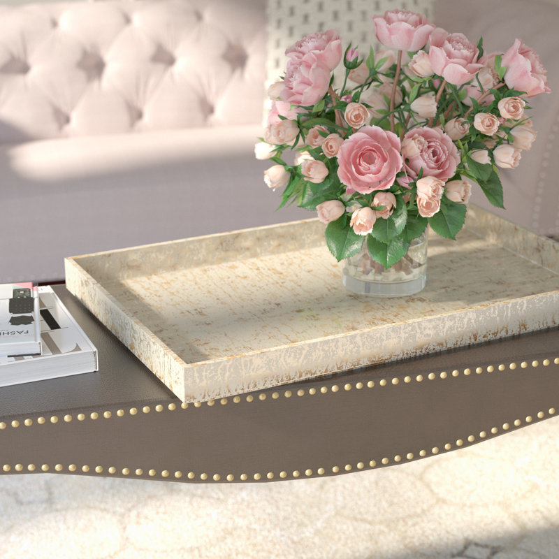 Plateau de table basse laqué, H 2,25 po x l 18 po x P 18 po, Argent champagne