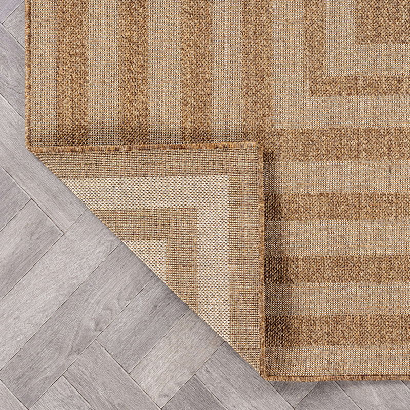 Geometric Sand/Natural Easy-Care Jute-Style Indoor/Outdoor Flat Woven Area Rug, Sand, Runner 2'3" x 8'