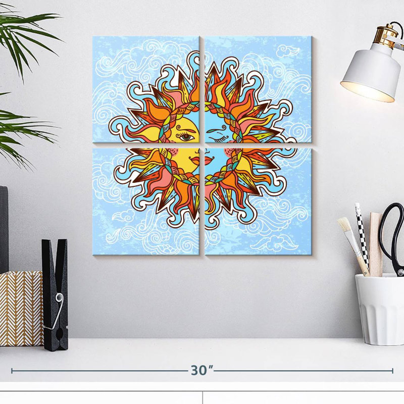 Caricature d'Oberle soleil et lune bohème, H 18 po x l 18 po