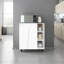 Garde-manger autoportant blanc avec rangement intégré et surface pour micro-ondes, armoire à 2 portes, 3 tablettes latérales, idéal pour la salle à manger, conception moderne, fabrication de panneau de particules, ouverture profonde de 16,28 po