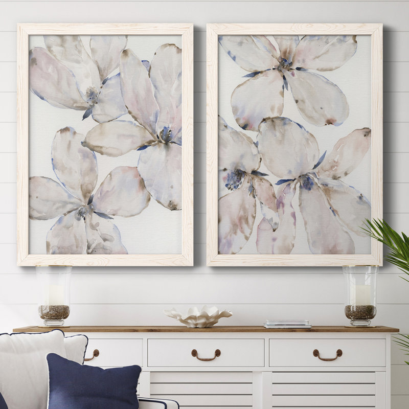 Soft Wind Flowers I, toile encadrée de qualité supérieure - prête à être accrochée, H 37,5 po x l 55 po x P 1,5 po, Blanc
