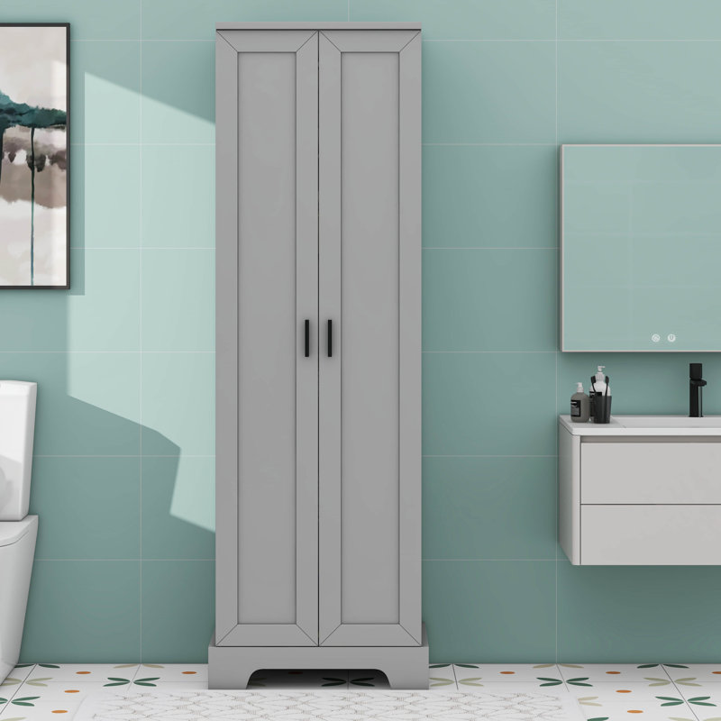 Armoire de rangement avec tablette réglable, deux portes pour la salle de bain ou le bureau, Gris