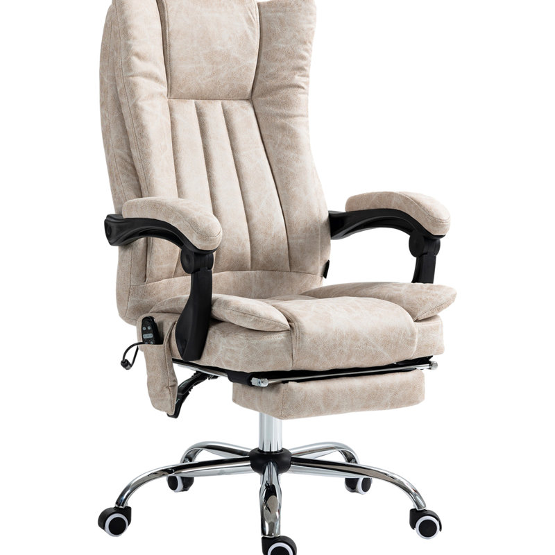Fauteuil de bureau avec massage à 6 points et chaleur, repose-pieds réglable et reposant, massage vibrant crème blanc crème, repose-pieds