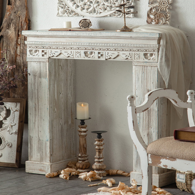 51.18"Antique-Style Whitewashed Fireplace Mantel