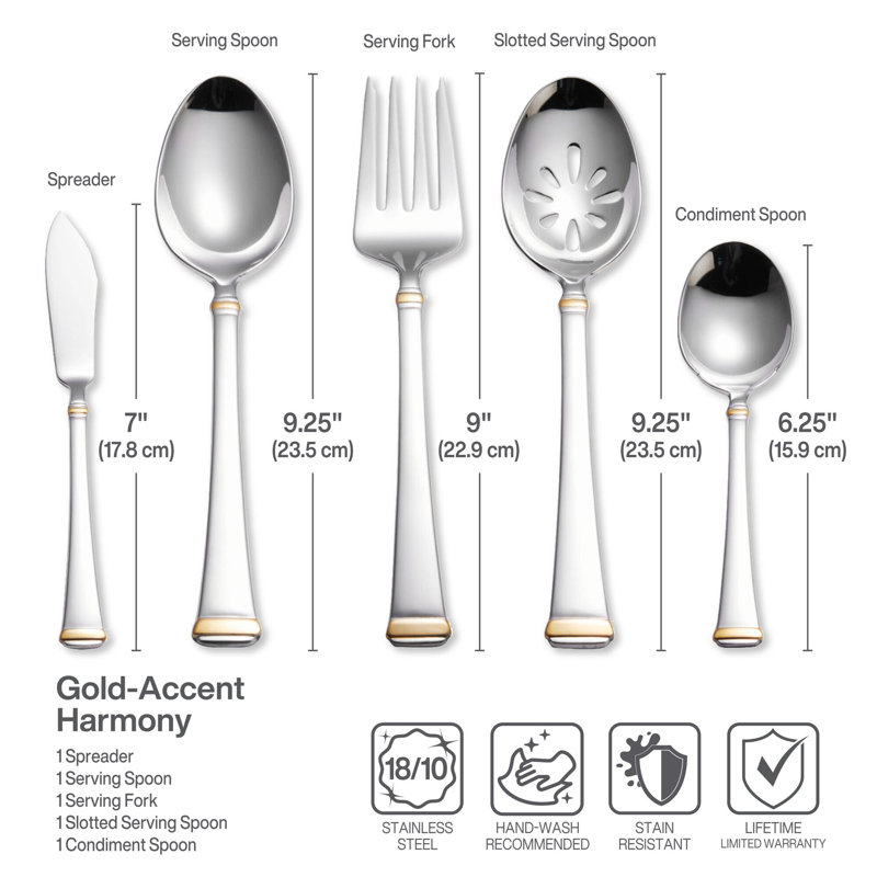 Harmony Gold Accent 65-Piece 18/10 Stainless Steel Flatware Set, Service for 12