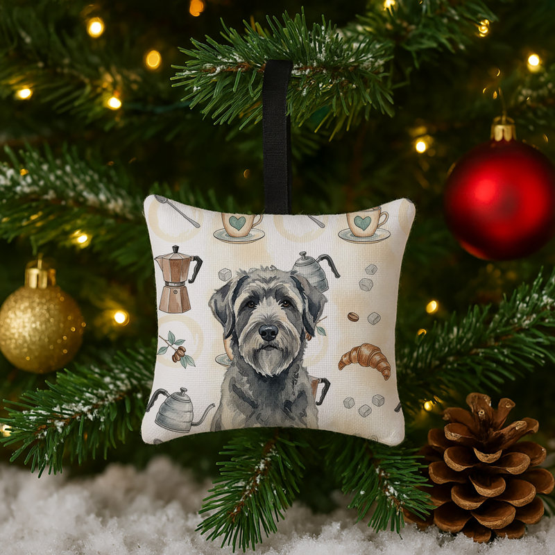 Grey Bouvier des Flandres Coffee Bar Hanging Square Fabric Ornament 3.5 × 3.5, Bouvier des Flandres Grey