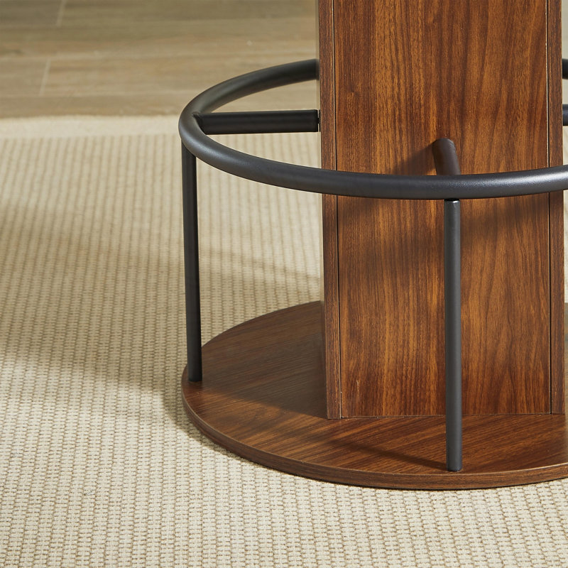 Ensemble de table de bar et tabourets 3 pièces avec rangement, Noyer, Noyer