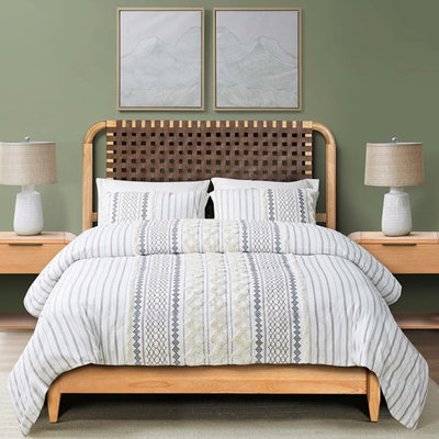 Grand lit en similicuir tissé, style Mid-Century moderne, structure en bois massif, coins arrondis, finition érable, 5 lattes, pour lit en cuir à sommier tapissier, placage sur rails, tête de lit à style ouvert, assemblage