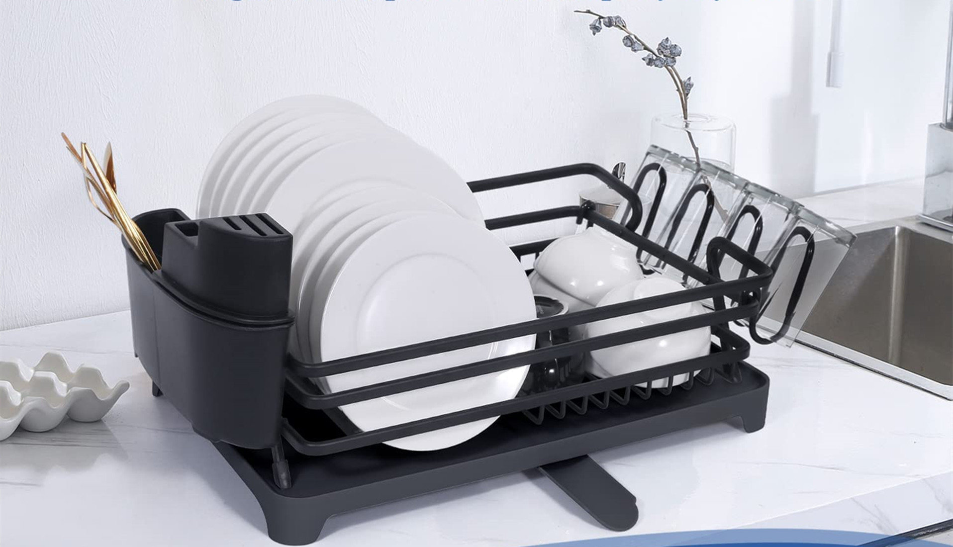ASTER-FORM CORP Metal 2 Tier Dish RackWith Drainboard With Adjustable  Swivel Spout