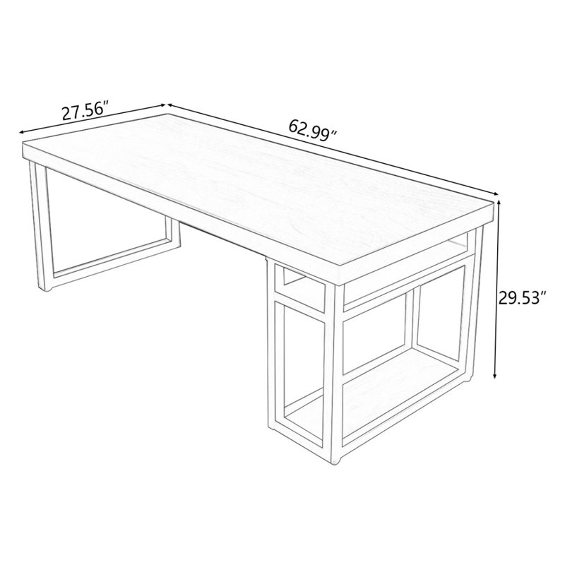 Walnut Rectangular Solid Wood Writing desk, 29.53" H x 62.99" W x 27.56" D