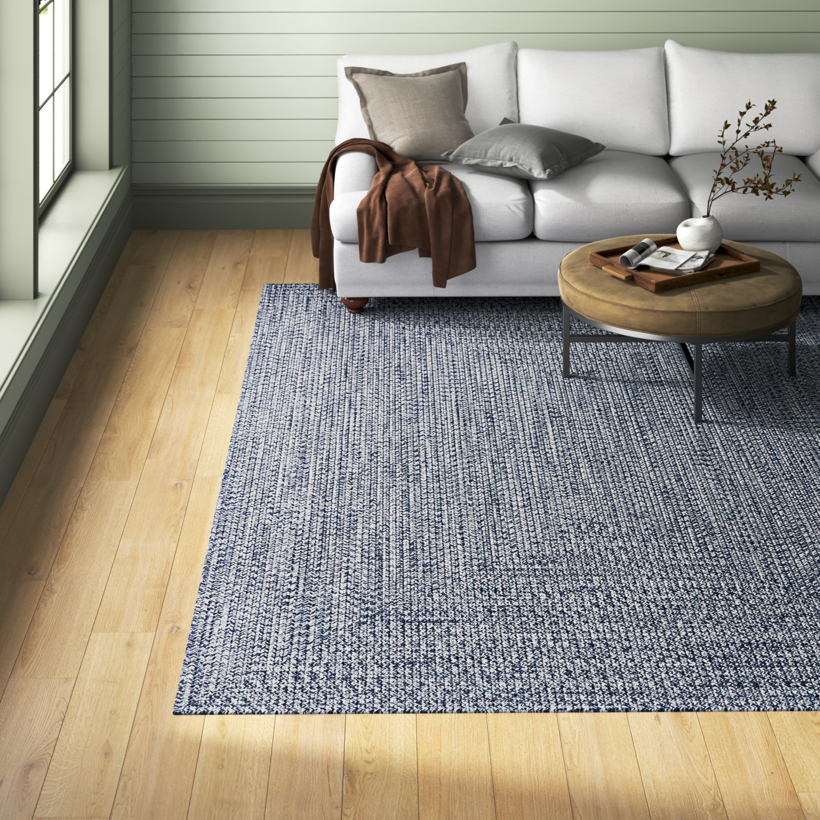Edie Hand Braided Blue Indoor / Outdoor Area Rug, Rectangle 9'6" x 13'6"