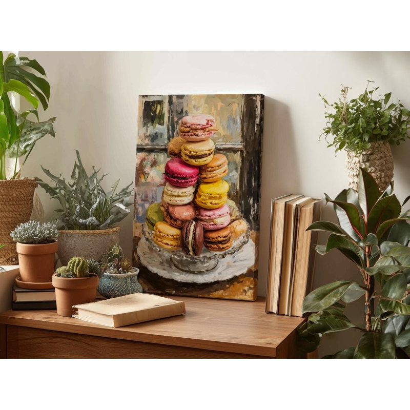 Impression sur toile, "Impressioning Macaron Tower": French Patisserie Still Life, H 30 po x l 20 po