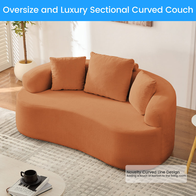 67" Chenille Sectional Curved Sofa With 3 Fluffy Pillows,For Apartment/Small Spaces, Orange