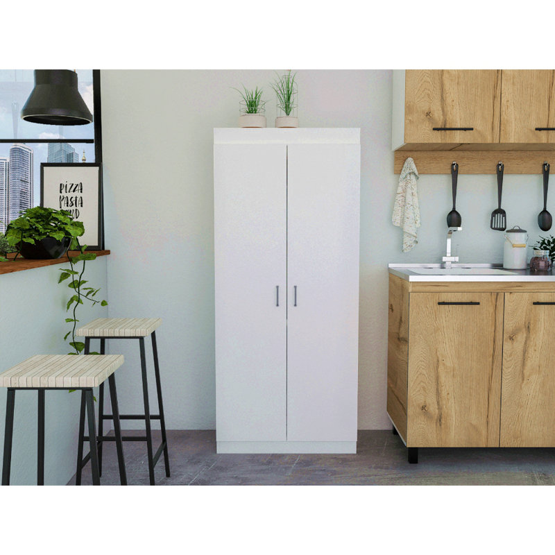 Garde-manger, double porte, cinq tablettes - blanc