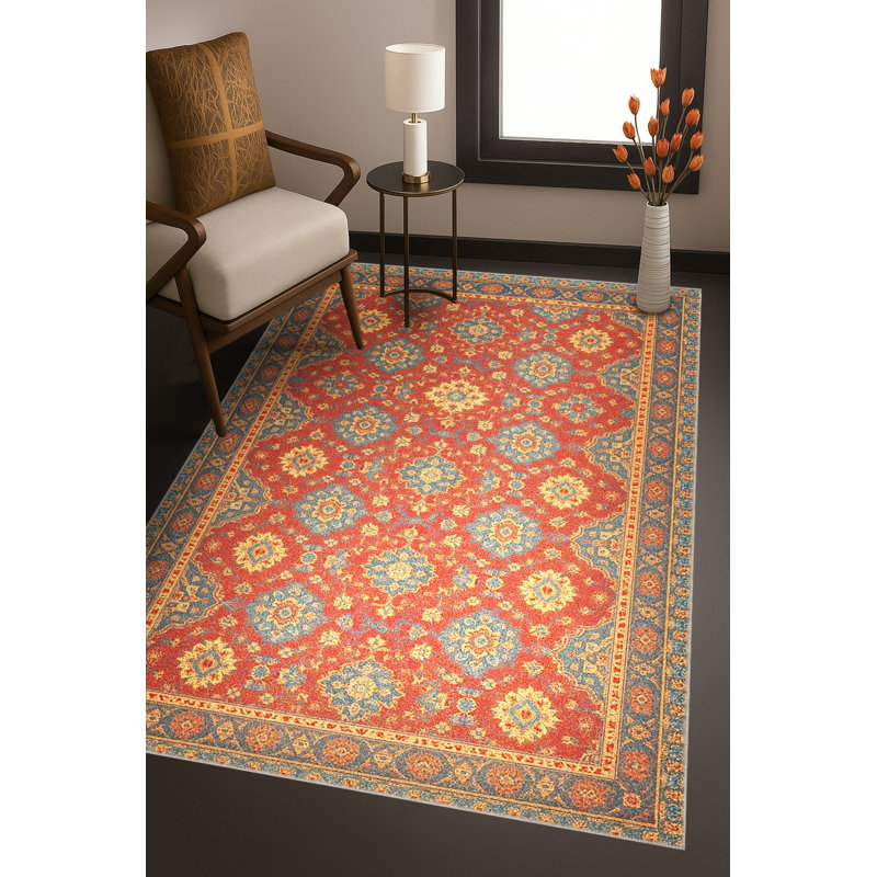 Tapis bleu tissé lavable rétro Mosso, 3'3" x 9'10"