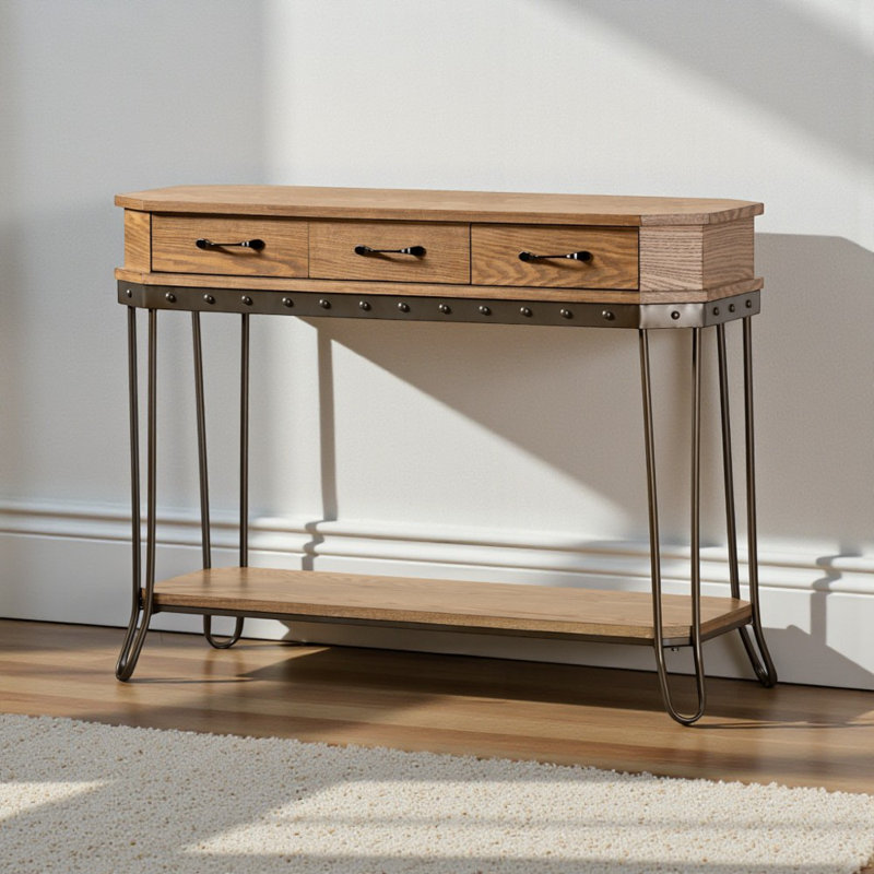 Console à 2 tiroirs Kailey - brun / bleu, H 32,00 po x l 42,9 po x L 9,83 po