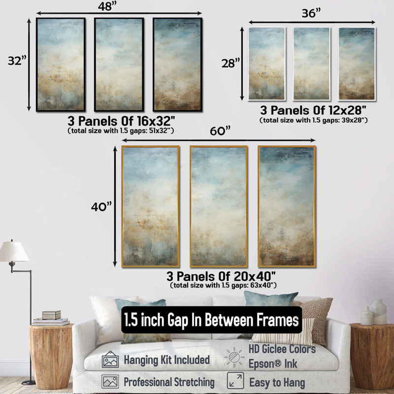 «Elegant Sky Whispers VII», ensemble de reproduction d'art mural Sky, H 40 po x l 60 po x P 1 po, Cadre naturel flottant