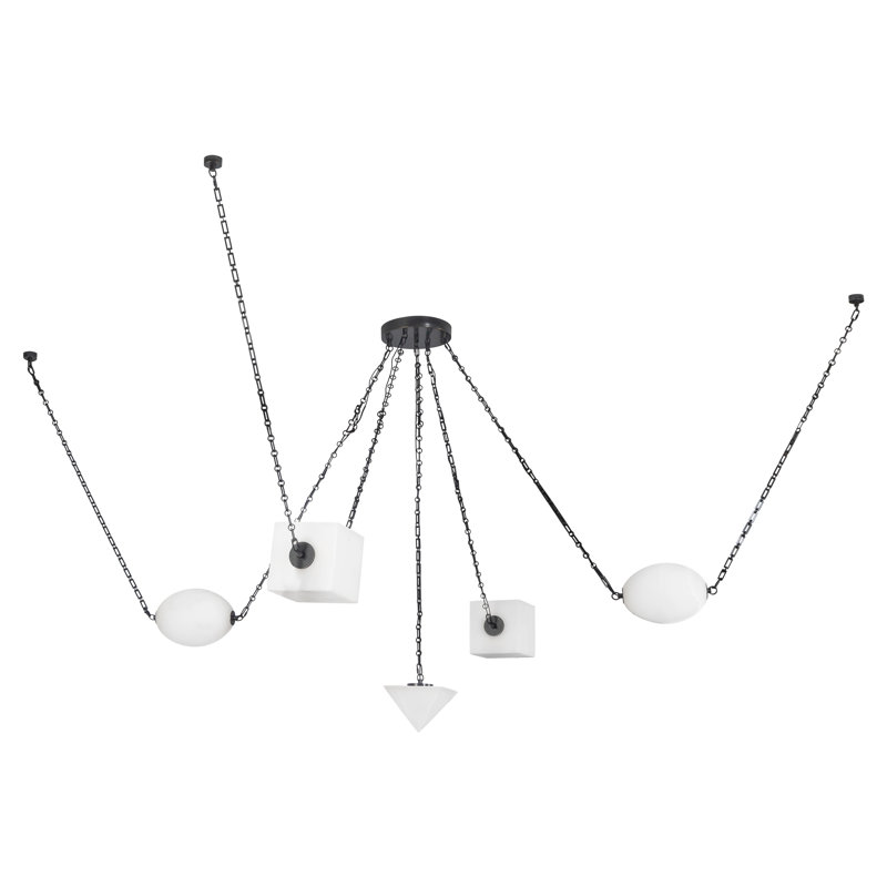 Mineral 5-Light Brass dimmable LED Chandelier, Alabaster, Oil Rubbed Bronze