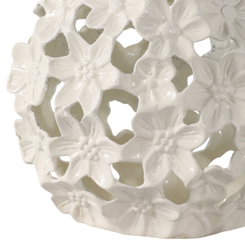 Vase de table en céramique à motif floral Adeline, Hauteur totale - 12 po, Ivoire ivoire