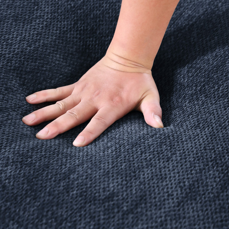 Canapé modulaire avec 2 repose-pieds Tolzmann, Chenille bleu foncé