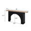 Console moderne minimaliste avec base en arche noire et plateau en bois naturel, console en bois de 66 po