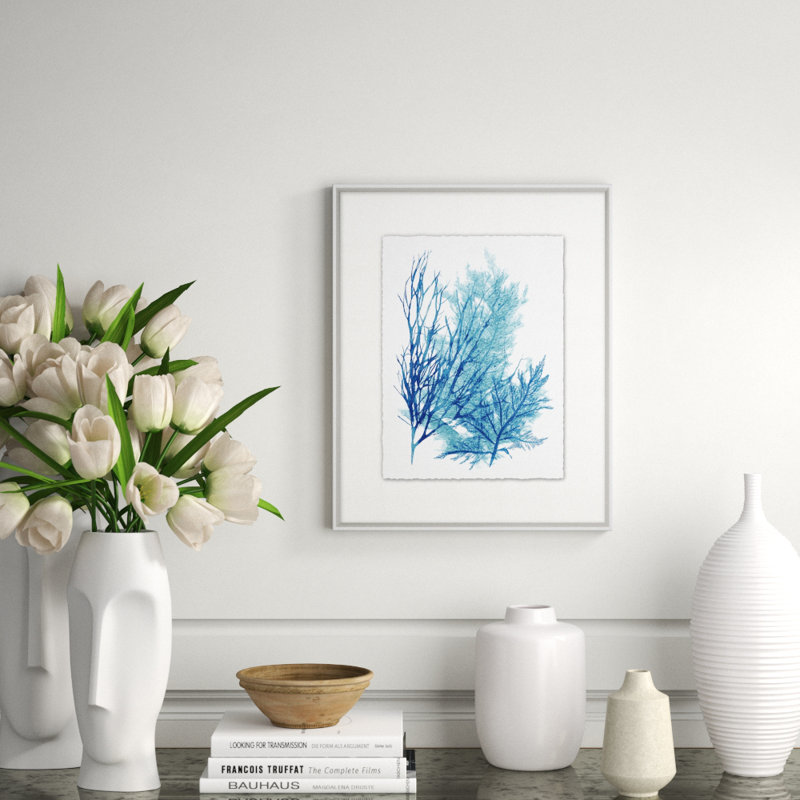 Azure Ocean Herbarium 7' Framed Graphic Art Print on Glass