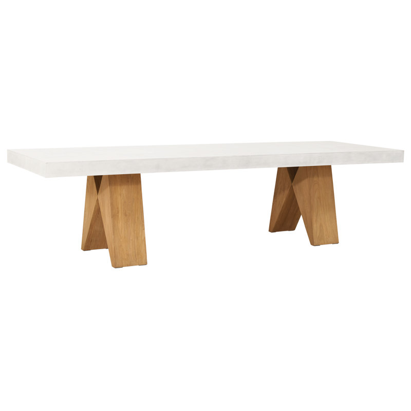 Perpetual Rectangular Concrete Outdoor Dining Table, Ivory White, 38" W x 118" L x 30" H