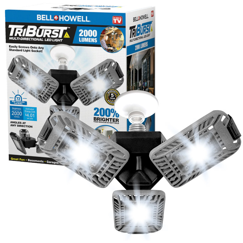 Bell+Howell Triburst Multi-Directional 2000 Lumens Light, Screws Onto Any Standard Light Socket