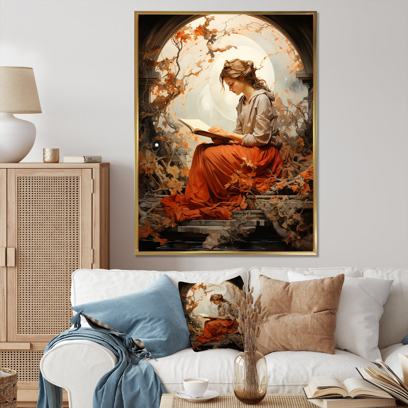 Reproduction sur toile Madelle, Cadre flottant doré, H 32 po x l 16 po x P 1 po