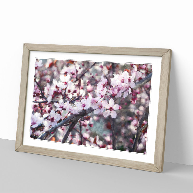Pink Cherry Blossom Flowers Vol.8 - Framed Print, 27cm H x 36cm W x 2cm D, Oak Framed